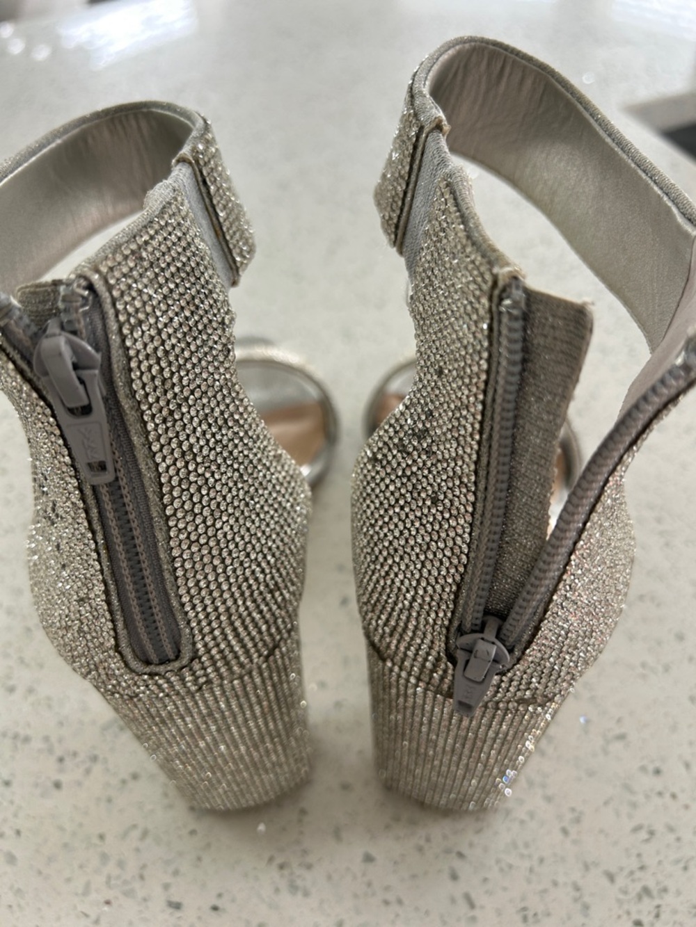 Gianni Bini Silver Rhinestone Block Heel Sandals - Picture 3 of 7